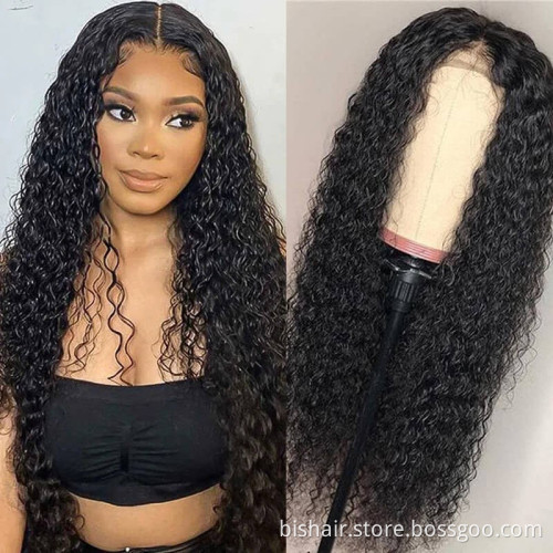 BIS Brazilian 100% Human  Hair 4x4 Jerry Curly Waves Wig For Black Women, 150 Density Wigs With Transparent Lace Closure Wig